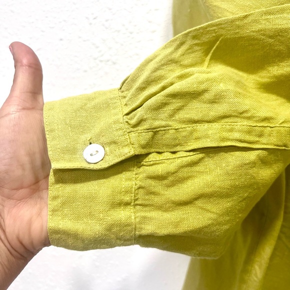 Vintage Chico's 100% linen Vibrant Yellow Casual Button Down Shirt XL - Picture 4 of 5